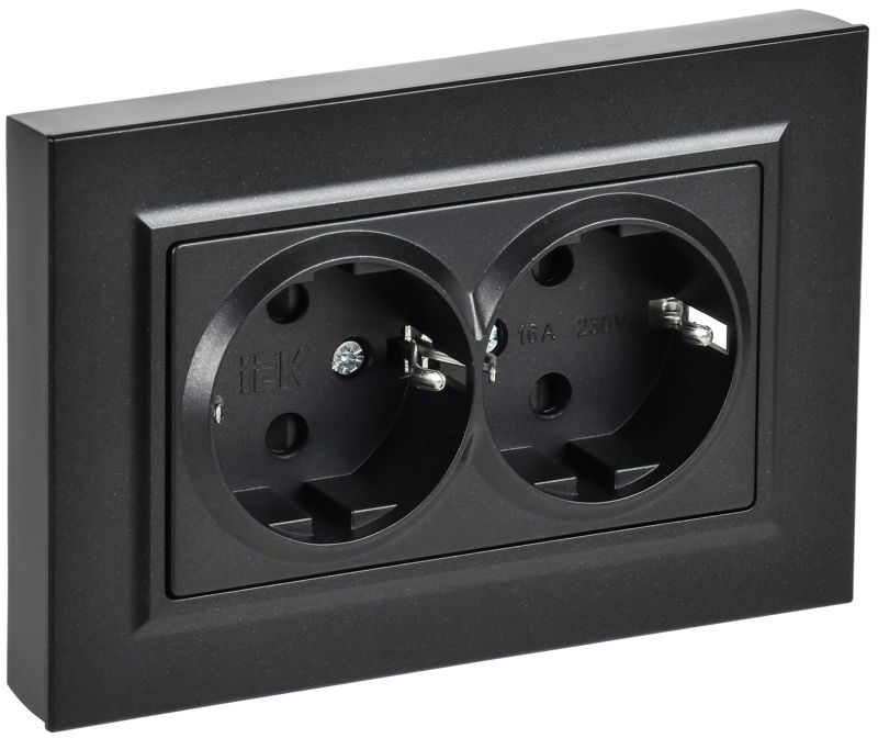 розетка 2-м сп brite рсшпл12-3-брч 16а в сборе с заземл. защ. шторки плоская черн. iek br-r28-16-k02-f от BTSprom.by