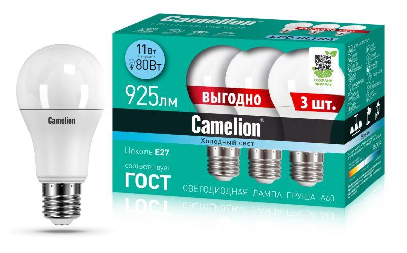 лампа светодиодная led11-a60-3/845/e27 11вт 220в промо (уп.3шт) camelion 14711 от BTSprom.by