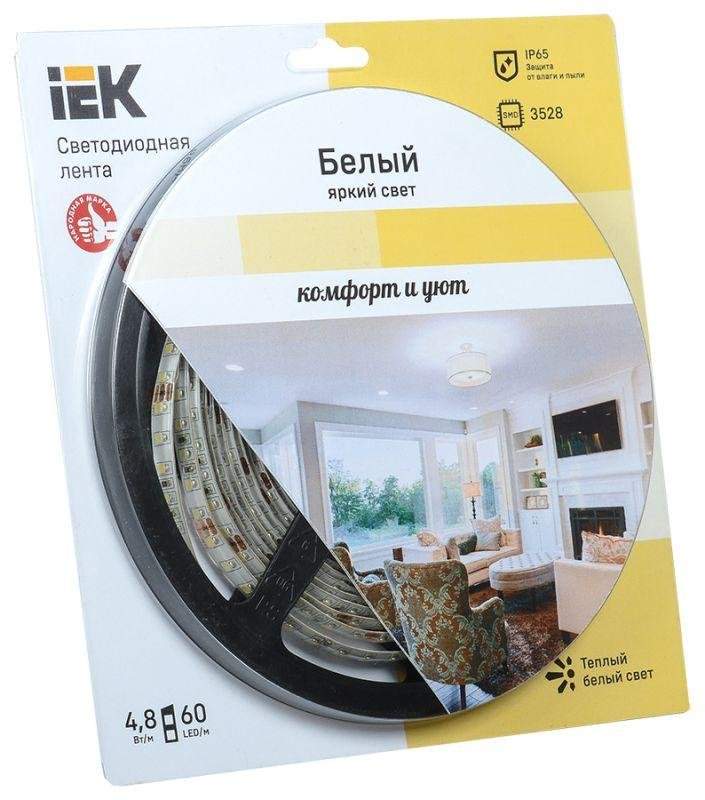 лента светодиодная eco led lsr-3528ww60-4.8-ip65-12v 5вт/м (уп.5м) тепл. бел. iek lsr1-1-060-65-1-05 от BTSprom.by