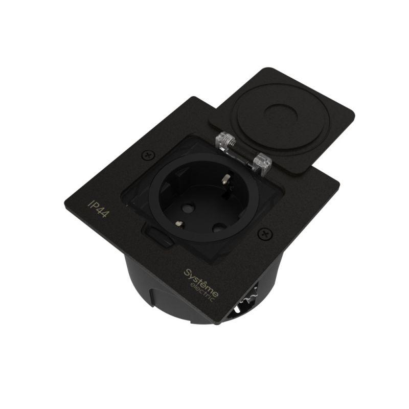 лючок multidesk mdk21 с розеткой 2p+e 16а 250в ip44 с монтажной коробкой для стены фальшпола стола черн. матов. se mdk21102mba от BTSprom.by