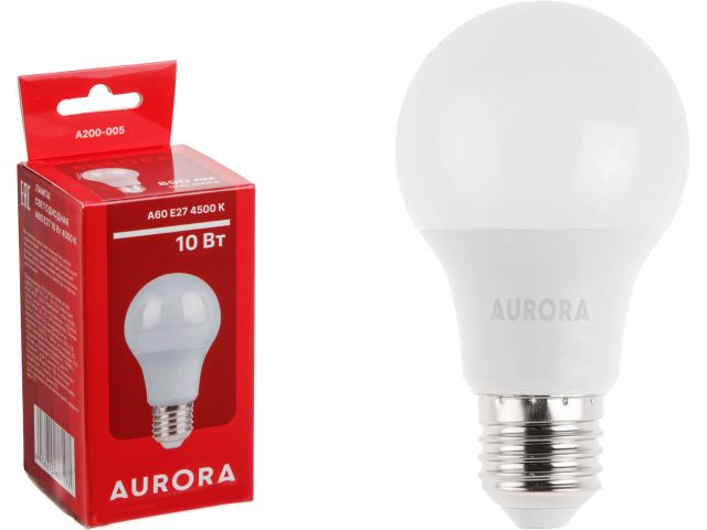 лампа светодиодная a60 стандарт 10вт 230в e27 4500k aurora a200-005 от BTSprom.by