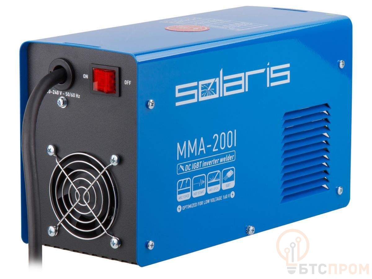  Инвертор сварочный SOLARIS MMA-200I (230В, 20-200 А, 70В, электроды диам. 1.6-4.0 мм, вес 3.4 кг) фото в каталоге от BTSprom.by