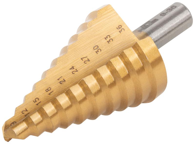  Сверло ступенчатое HSS по металлу 10 ступеней 9-12-15-18-21-24-27-30-33-36мм MOS 36385М фото в каталоге от BTSprom.by
