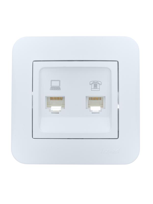 розетка компьютерная+телефонная 2-м сп asti rj45 + rj11 в сборе бел. lezard 7081-0202-143 от BTSprom.by