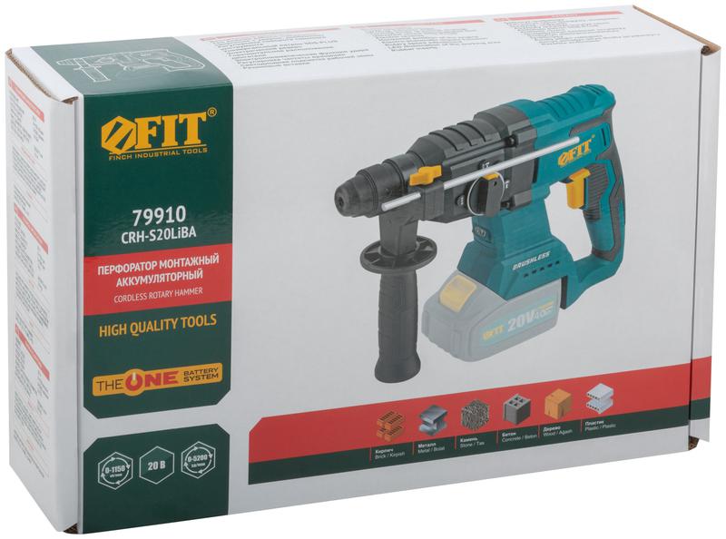  Перфоратор аккумуляторный бесщеточный 20В 0-1150об/мин 0-5200уд/мин 3Дж 3 режима SDS-PLUS реверс без АКБ FIT 79910 фото в каталоге от BTSprom.by
