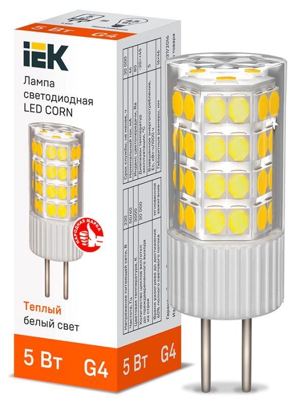 лампа светодиодная corn 5вт капсула 3000к g4 230в керамика iek lle-corn-5-230-30-g4 от BTSprom.by