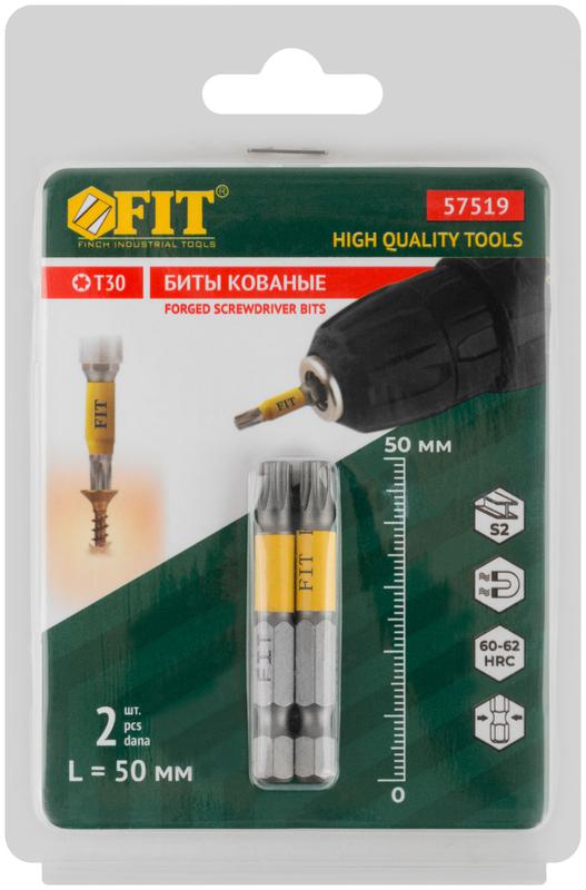  Набор бит кованые сталь S2 односторонние 50мм Т30 профи блистер (уп.2шт) FIT 57519 фото в каталоге от BTSprom.by