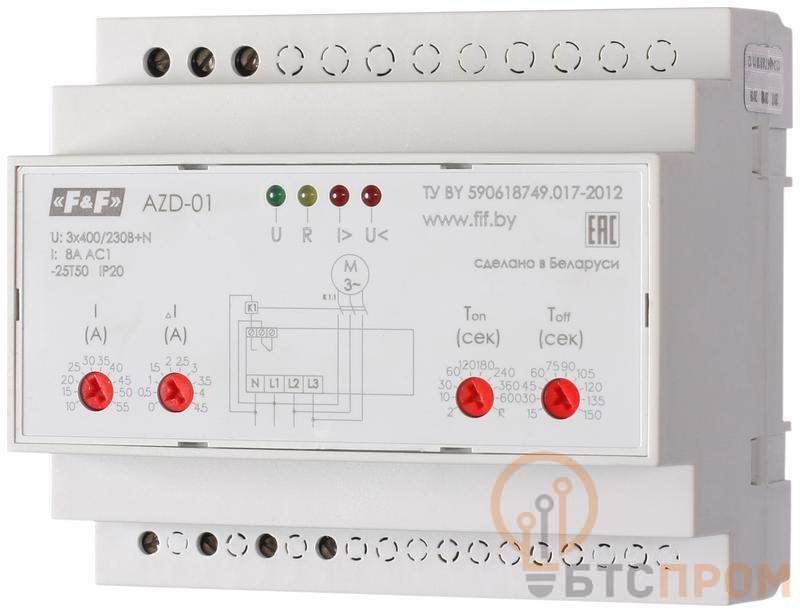  Автомат защиты электродвигателей AZD исп.1 10-59.5 А микропроцессорн. защита трехфазн. двигателей до 30кВт с транс. тока более 30кВт 3х400/230+N 8А 1P IP20 F&F EA05.004.002 фото в каталоге от BTSprom.by