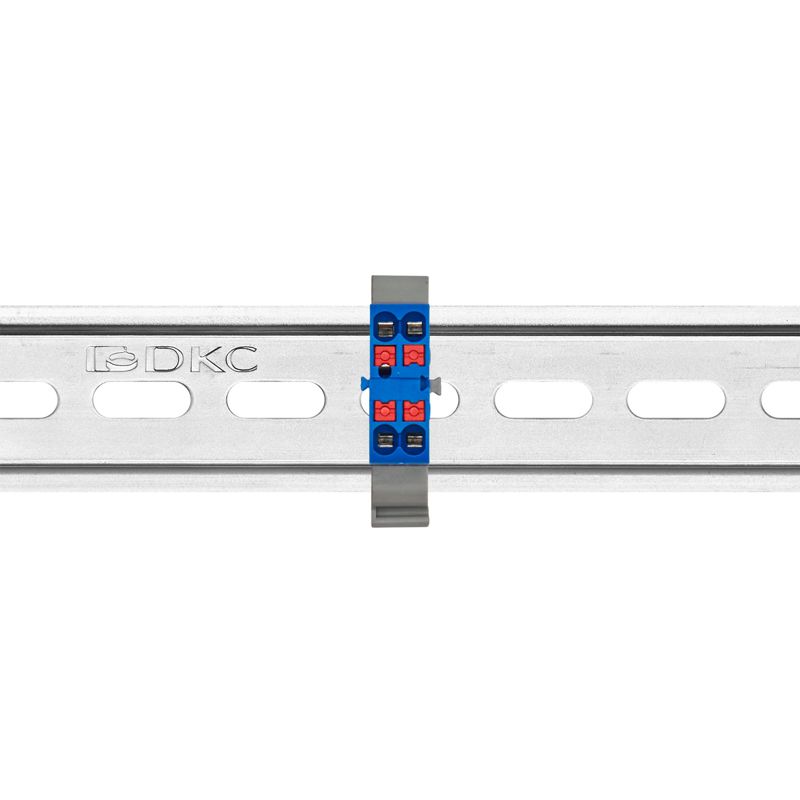  Блок распределительный с горизонт. адаптером на рейку шир. 35мм зажим push-in 4 точки подключения 2.5кв.мм син. DKC DTP1-004-04SPUB-H фото в каталоге от BTSprom.by