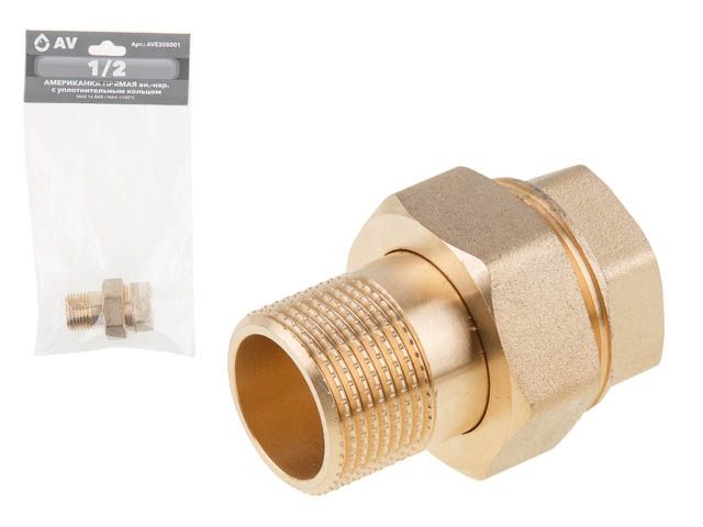 американка прямая 1/2" вн.-нар., av engineering (инд. упак.) (с уплотнительным кольцом) ave308001 от BTSprom.by