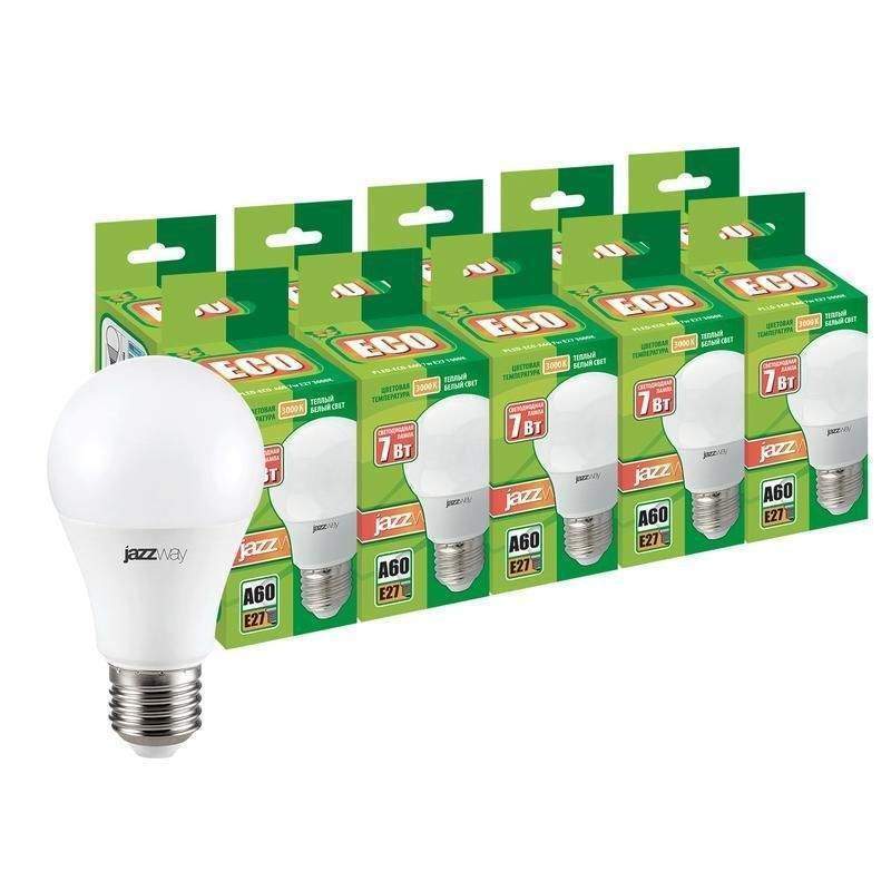 лампа светодиодная pled-eco 7вт a60 грушевидная 3000к тепл. бел. e27 230в 50гц (уп.10шт) jazzway 1033284 от BTSprom.by