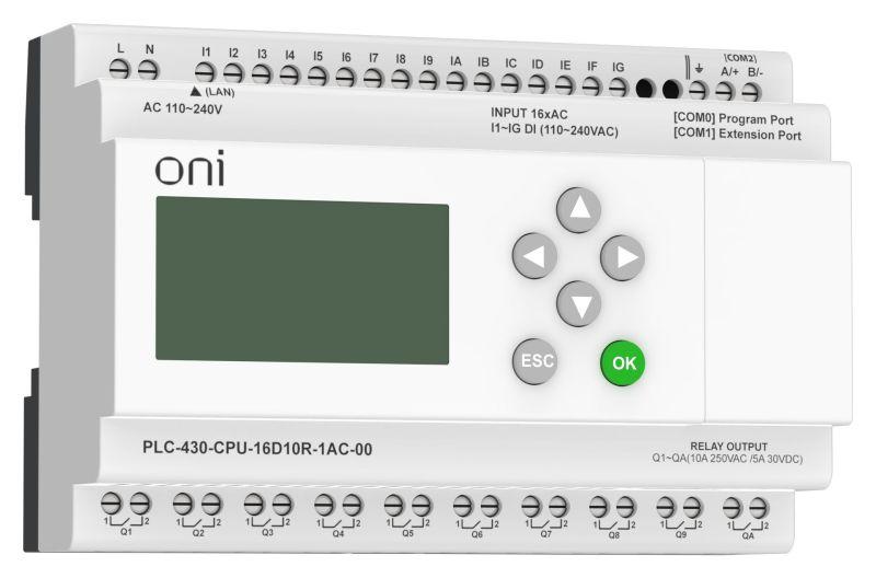 модуль цпу плк 430 16 di 10 ro 220в ac с ethernet портом с экраном oni plc-430-cpu-16d10r-1ac-00 от BTSprom.by