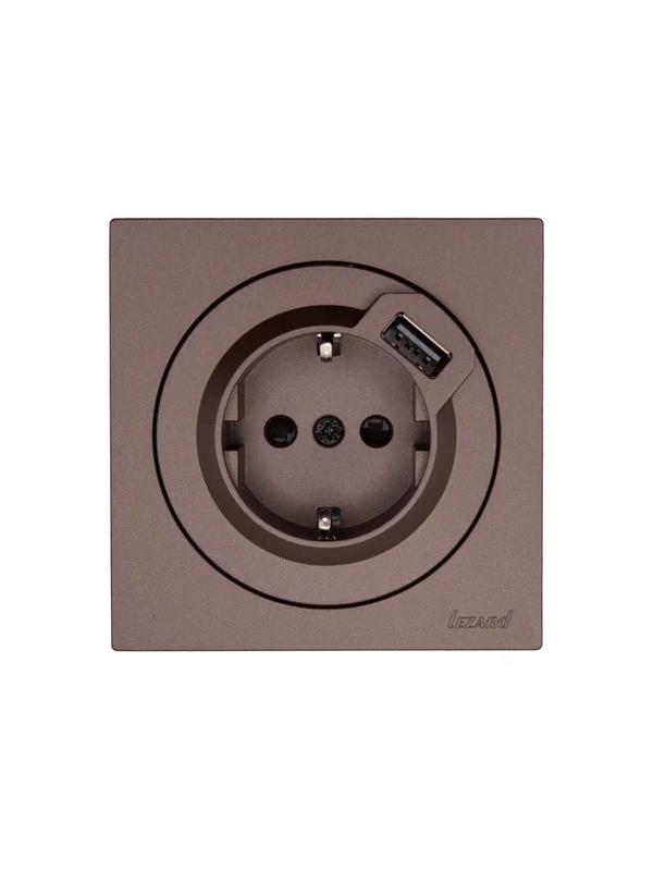  Розетка 1-м СП OSEN с заземл. + USB разъем механизм шоколад LEZARD 743-7388-181 фото в каталоге от BTSprom.by