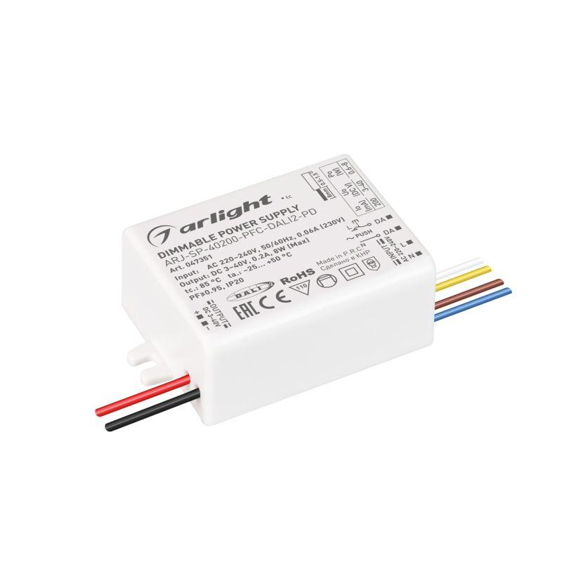 блок питания arj-sp-40200-pfc-dali2-pd (8вт 3-40в 200ма) ip20 пластик arlight 047351 от BTSprom.by