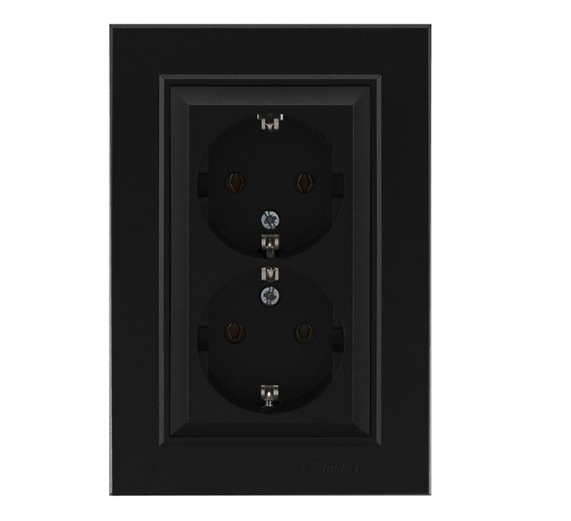 розетка двойная с заземления karea черн. makel 56054082 от BTSprom.by