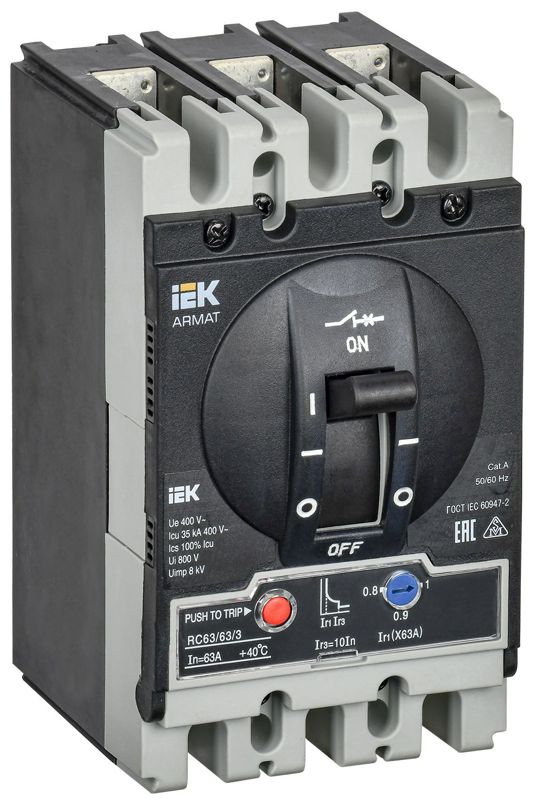 выключатель автоматический в литом корпусе 3п s 35ка 63а расцепитель термомагнитный регулируемый armat iek ar-mccb-3s-035-0063a-atuc от BTSprom.by