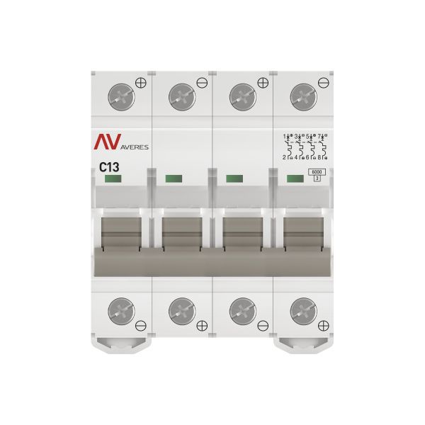  Выключатель автоматический модульный 4п C 13А 6кА AV-6 AVERES EKF mcb6-DC-4-13C-av фото в каталоге от BTSprom.by