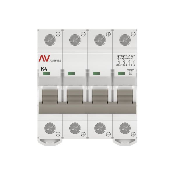  Выключатель автоматический модульный 4п K 4А 6кА AV-6 DC AVERES EKF mcb6-DC-4-04K-av фото в каталоге от BTSprom.by