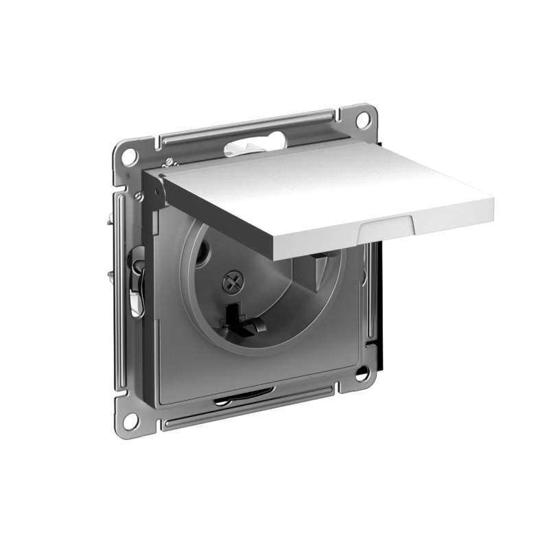 розетка 1-м сп atlasdesign 16а ip20 с заземл. защ. шторки с крышкой механизм сталь se atn000946 от BTSprom.by