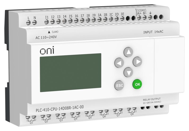 модуль цпу плк 410 14 di 8 ro 220в ac с ethernet портом с экраном oni plc-410-cpu-14d08r-1ac-00 от BTSprom.by