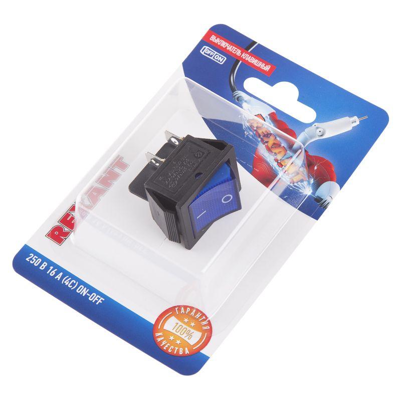  Выключатель клавишный 250В 16А (4с) ON-OFF син. с подсветкой (RWB-502 SC-767 IRS-201-1) блист. Rexant 06-0306-B фото в каталоге от BTSprom.by