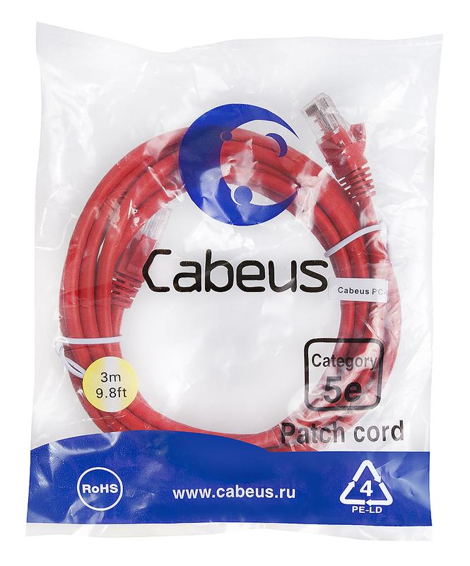 патч-корд u/utp кат.5e pc-utp-rj45-cat.5e-3m-rd 2xrj45/8p8c неэкранир. pvc 3м красн. cabeus 7684c от BTSprom.by