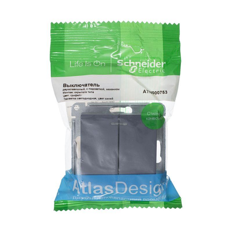  Выключатель 2-кл. СП AtlasDesign 10А IP20 (сх. 5а) 10AX с подсветкой механизм грифель SE ATN000753 фото в каталоге от BTSprom.by