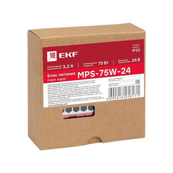  Блок питания 24В MPS-75W-24 PROxima EKF mps-75w-24 фото в каталоге от BTSprom.by