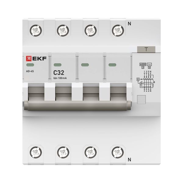  Выключатель автоматический дифференциального тока C 32А 100мА тип AC 6кА АД-4 S (электрон.) защита 270В PROxima EKF DA4-6-32-100S-pro фото в каталоге от BTSprom.by