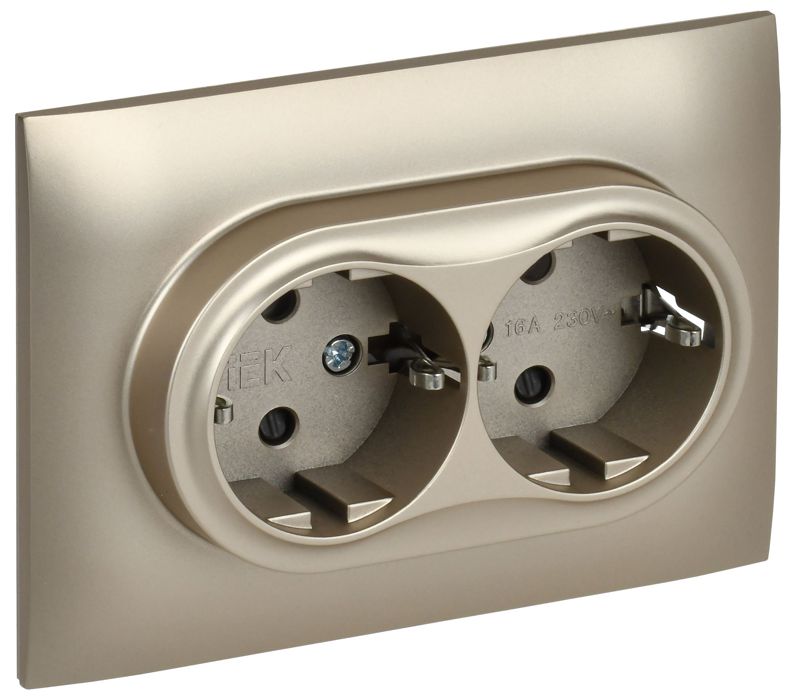 розетка 2-м skandy 16а с заземл. защ. шторки в сборе sk-r07sh шампань iek sk-r24-16-k37-f от BTSprom.by