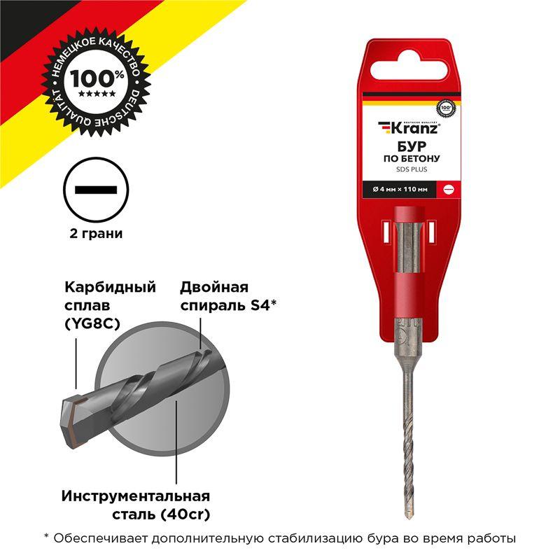 бур по бетону 4x110мм sds plus kranz kr-91-0028 от BTSprom.by