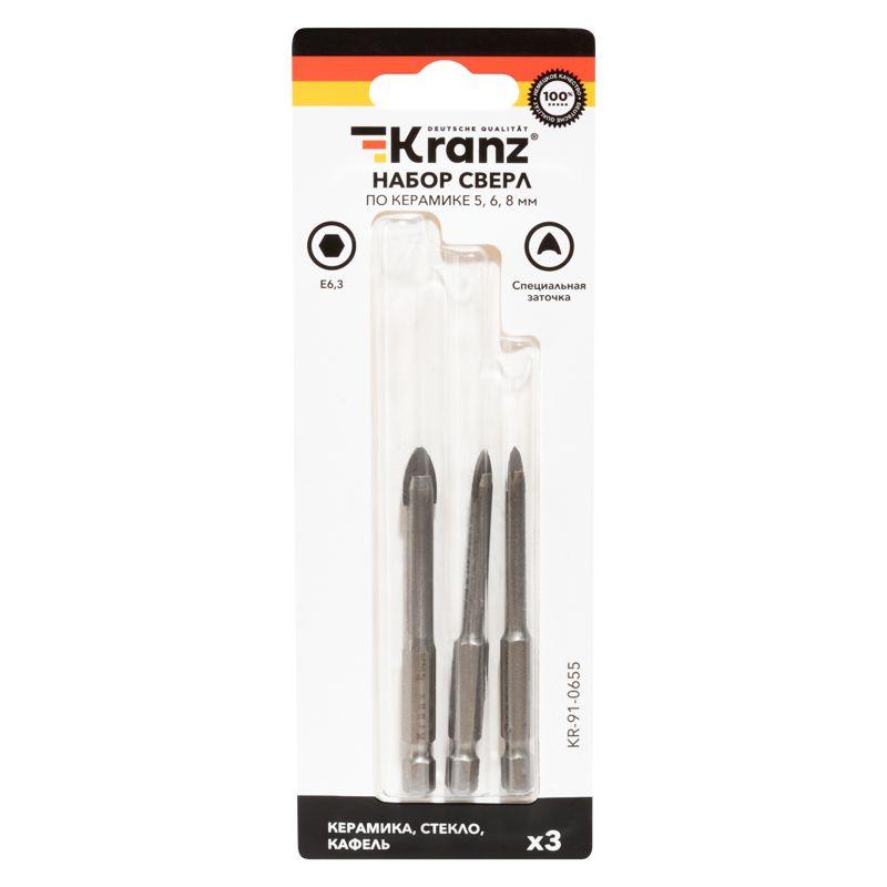  Набор сверл по керамической плитке 5-6-8мм шестигранный хвостовик Kranz KR-91-0655 фото в каталоге от BTSprom.by
