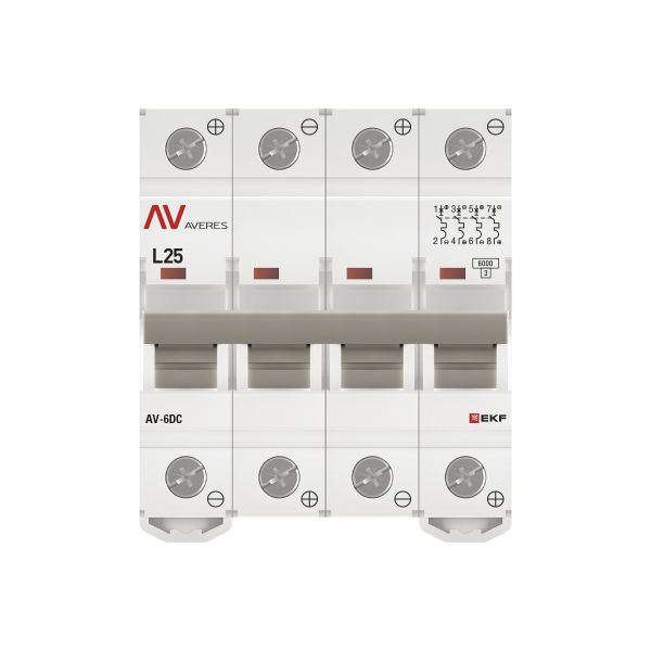  Выключатель автоматический модульный 4п L 25А 6кА AV-6 DC AVERES EKF mcb6-DC-4-25L-av фото в каталоге от BTSprom.by