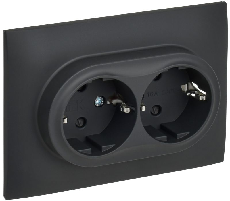 розетка 2-м skandy 16а с заземл. защ. шторки в сборе sk-r07g графит iek sk-r24-16-k53-f от BTSprom.by