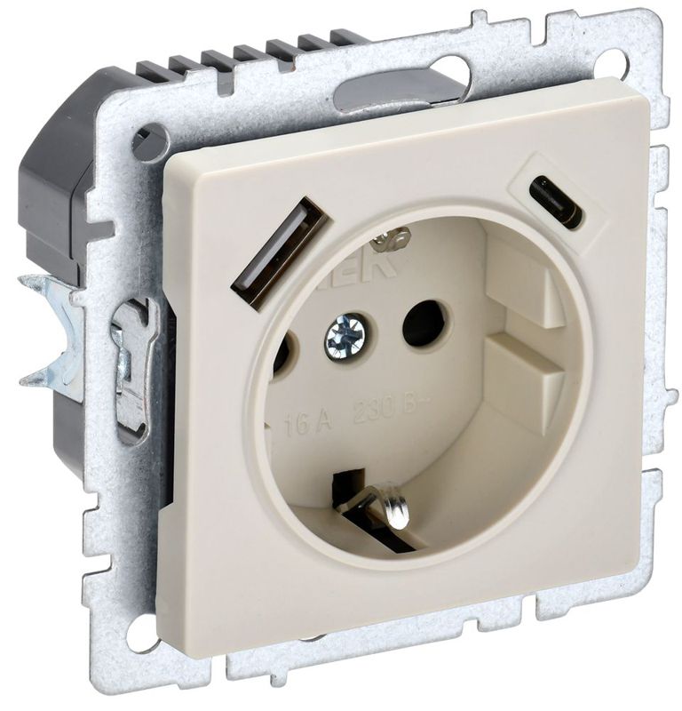 розетка brite рюш11-1-бркр 16а с usb a+c 18вт с заземл. защ. шторки механизм беж. iek br-r14-16-u22-018-k10 от BTSprom.by