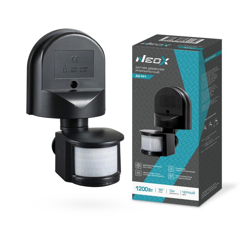 датчик движения инфракрасный дд 08ч 1200вт 180град. 12м ip44 черн. neox 4690612053332 от BTSprom.by