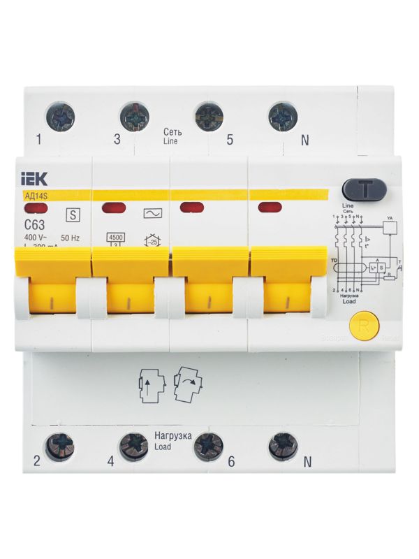  Выключатель автоматический дифференциального тока селективный 4п 63А 300мА тип AC АД14S KARAT IEK MAD13-4-063-C-300 фото в каталоге от BTSprom.by