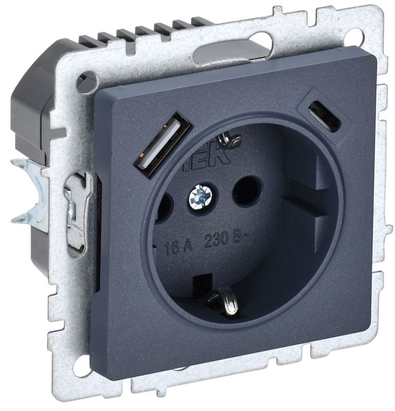розетка brite рюш11-1-брм 16а с usb a+c 18вт с заземл. защ. шторки механизм маренго iek br-r14-16-u22-018-k35 от BTSprom.by