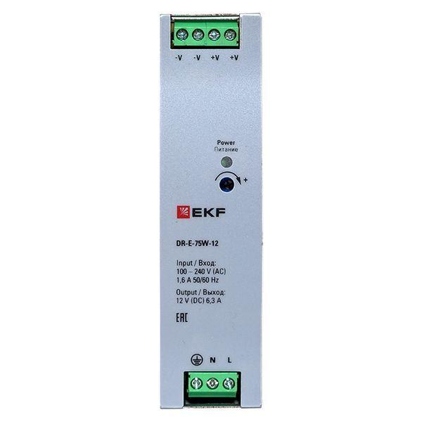  Блок питания на DIN-рейку 75Вт Uвх ~ 220В AC Uвых - 12В DC постоянного тока EKF DR-E-75W-12 фото в каталоге от BTSprom.by