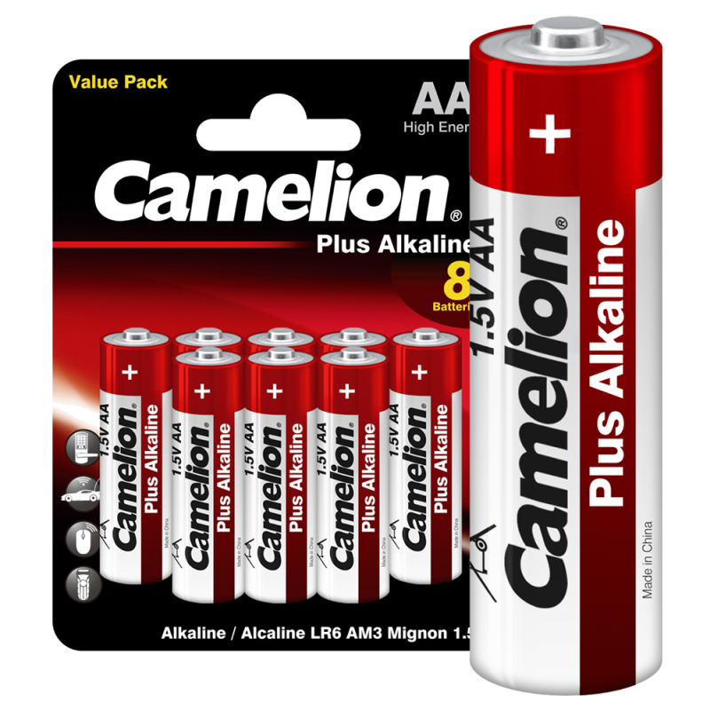 элемент питания алкалиновый aa/lr6 1.5в plus alkaline lr6-bp8 bl-8 (блист.8шт) camelion 14133 от BTSprom.by