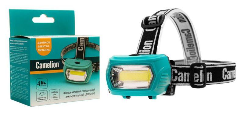 фонарь налобный led53410 аккум. 3.7в cob 3вт 3 реж. 3 x aaa type-c бокс зел. camelion 15761 от BTSprom.by