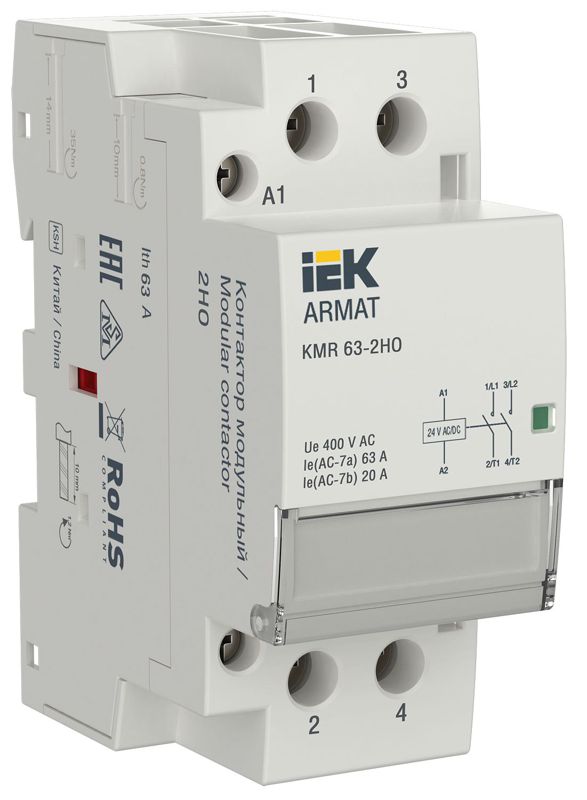 контактор модульный kmr 63а 24в ac/dc 2но armat iek ar-kmr20-063-20-024 от BTSprom.by