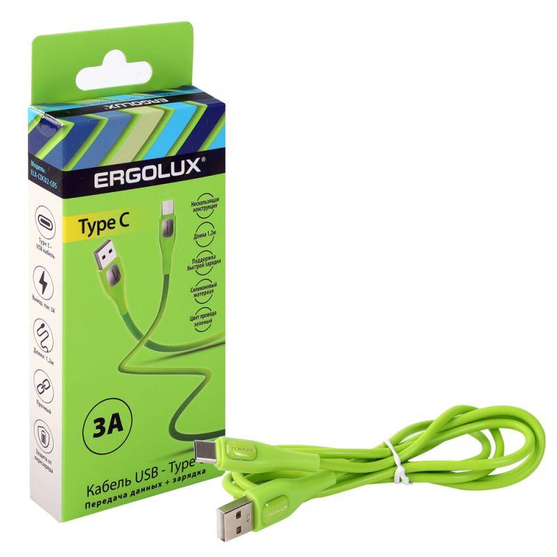  Кабель USB-Type C ELX-CDC02-C05 3А 1.2м зарядка+передача данных коробка зел. Ergolux 15301 фото в каталоге от BTSprom.by