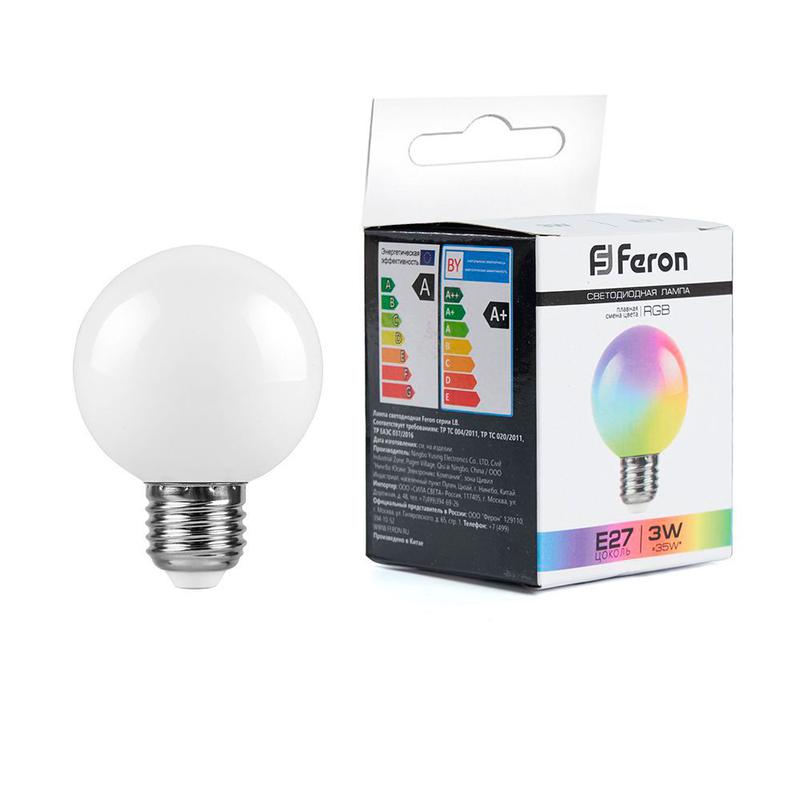 лампа светодиодная 3вт 230в e27 rgb g60 lb-371 матов. плавная сменая цвета feron 38115 от BTSprom.by