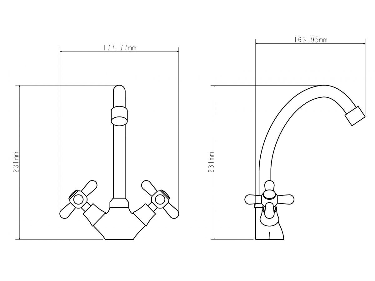  Смеситель для кухни вентильный (тип I), серия 340, ECONOCE (J-излив, длина 164 мм, высота 231 мм, поворотный) EC0346 фото в каталоге от BTSprom.by