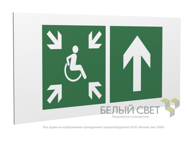 знак безопасности ps-36164.e77 "напр.движ. к пункту сбора(безоп.зоне)мгн прямо" белый свет a28723 от BTSprom.by