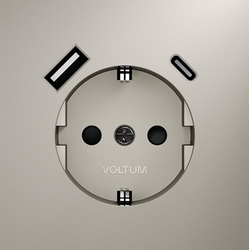  Розетка 1-м СП S70 16А с USB A+С с заземл. защ. шторки механизм кашемир Voltum VLS040503 фото в каталоге от BTSprom.by