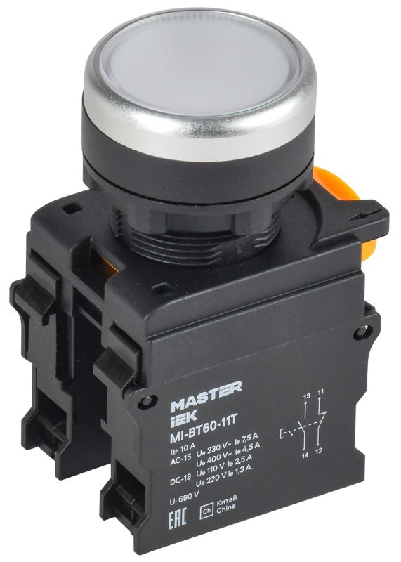 кнопка d22мм 1но+1нз master с фиксацией бел. iek mi-bt60-11t-3-21-k01 от BTSprom.by