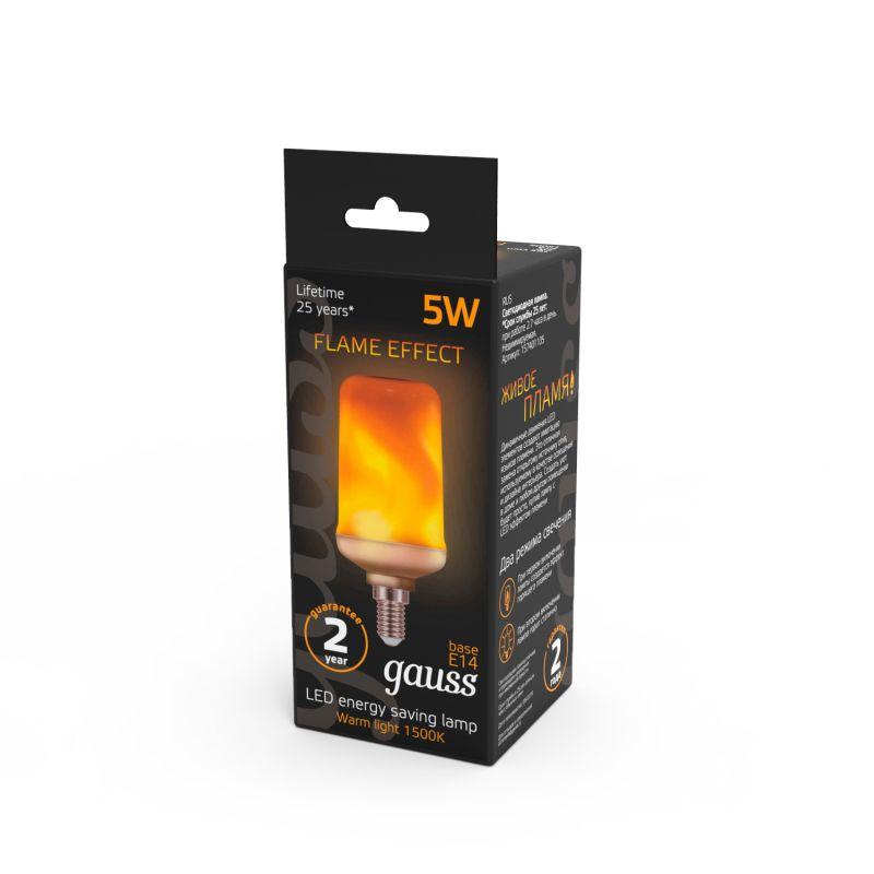 Лампа светодиодная Flame 5Вт T65 1500К тепл. бел. E14 80лм GAUSS 157401105 фото в каталоге от BTSprom.by