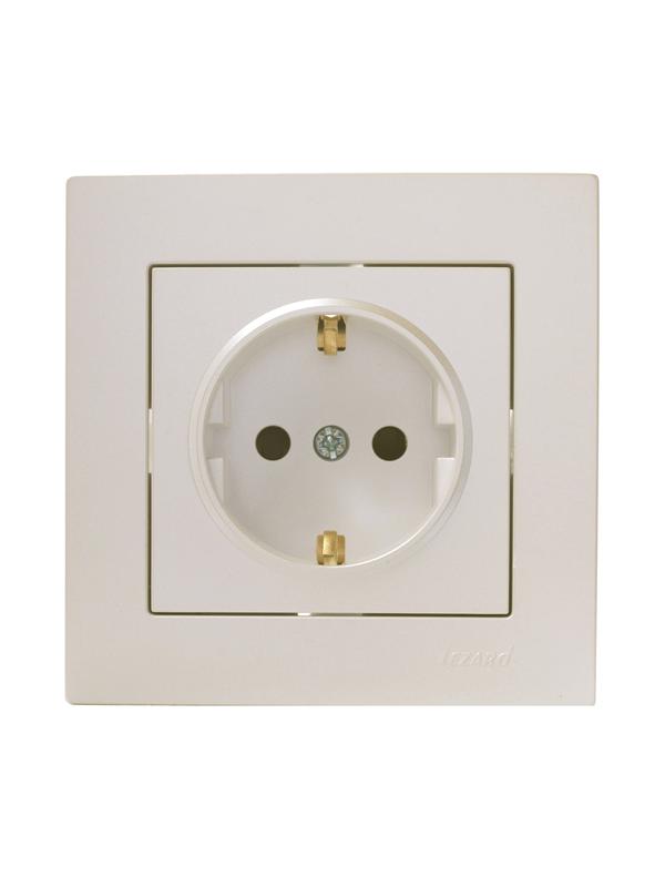  Розетка 1-м СП Vesna с заземл. защ. шторки ПБТ механизм жемчуж./бел. перламутр LEZARD 742-3088-124B фото в каталоге от BTSprom.by